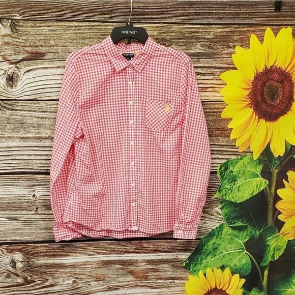 US Polo Assn long Sleeve pink/ white checked Shirt - Picture 1 of 5